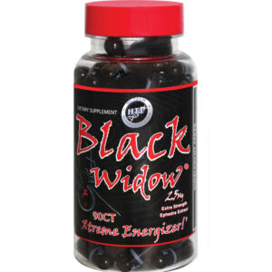 Black Widow supplement bottle with 90 black capsules