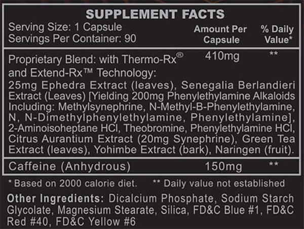 Black Widow Supplement Facts