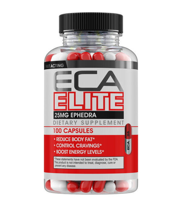 Bottle ECA Elite with 100 Red and White Capsules
