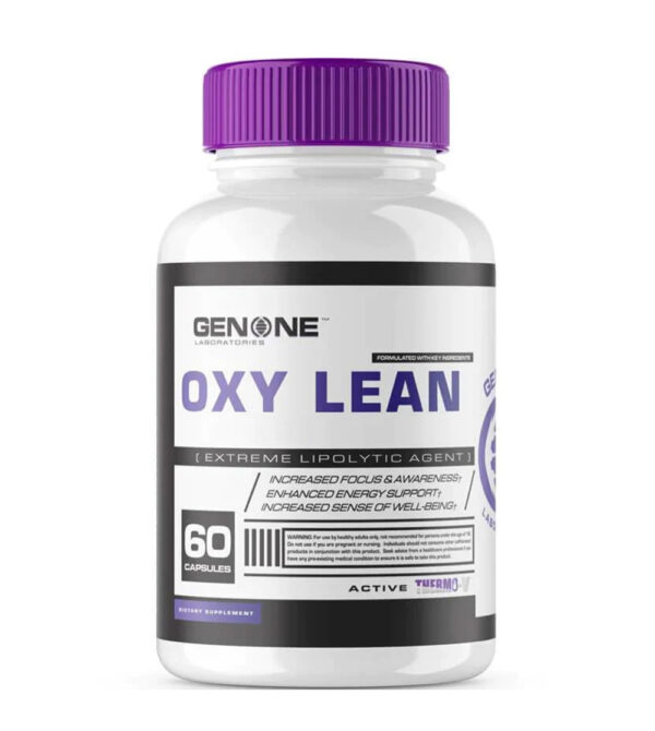Bottle of Oxy Lean purple and white diet pills
