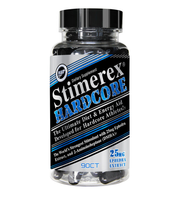 bottle of Stimerex Hardcore with 90 black capsules Stimerex Hardcore